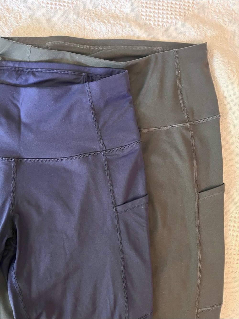 2 Pairs Performance Leggings in Blue & Gray with Pockets for Gym Workouts Active